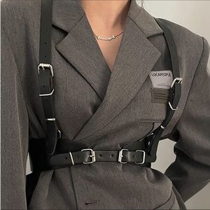 - Harness Belt Black Leather Goth Rave Adjustable *NEW*